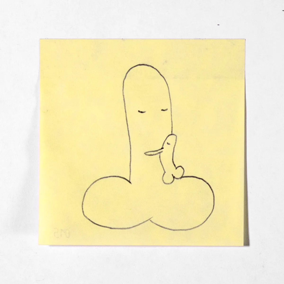 Reunification, No. 015 of 512: a hand-drawn cazzo on a sticky note