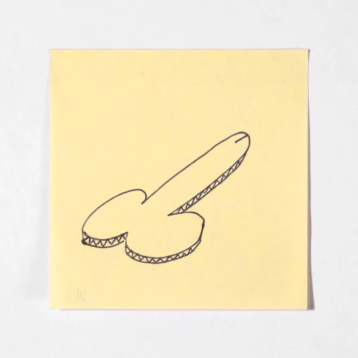Cardboard, No. 048 of 512: a hand-drawn cazzo on a sticky note