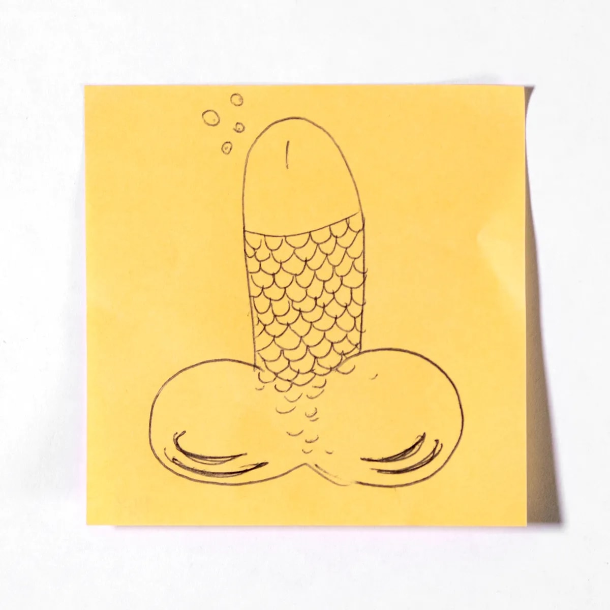 Aquaman, No. 049 of 512: a hand-drawn cazzo on a sticky note