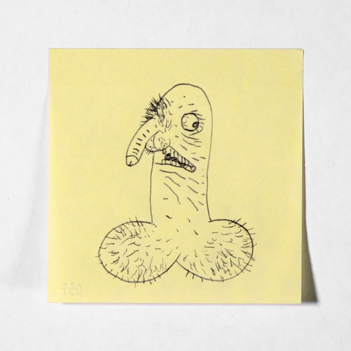 Monstrous, No. 057 of 512: a hand-drawn cazzo on a sticky note