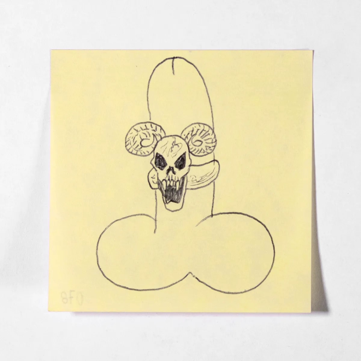 Metal, No. 078 of 512: a hand-drawn cazzo on a sticky note