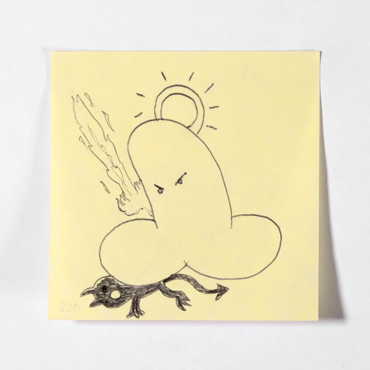 Gabriel, No. 122 of 512: a hand-drawn cazzo on a sticky note