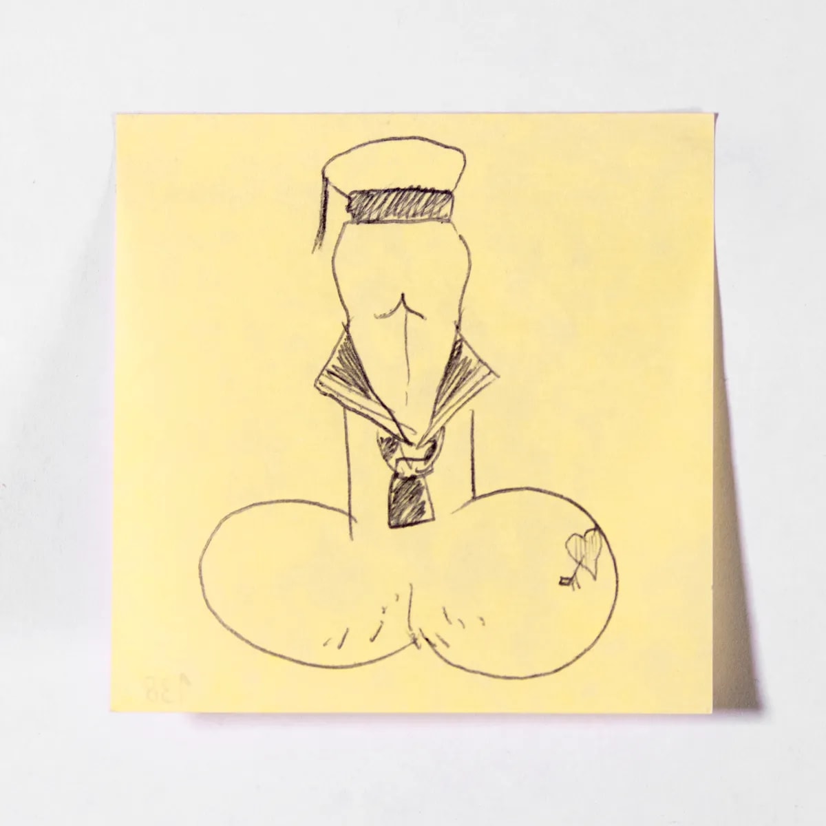 Sailor, No. 138 of 512: a hand-drawn cazzo on a sticky note