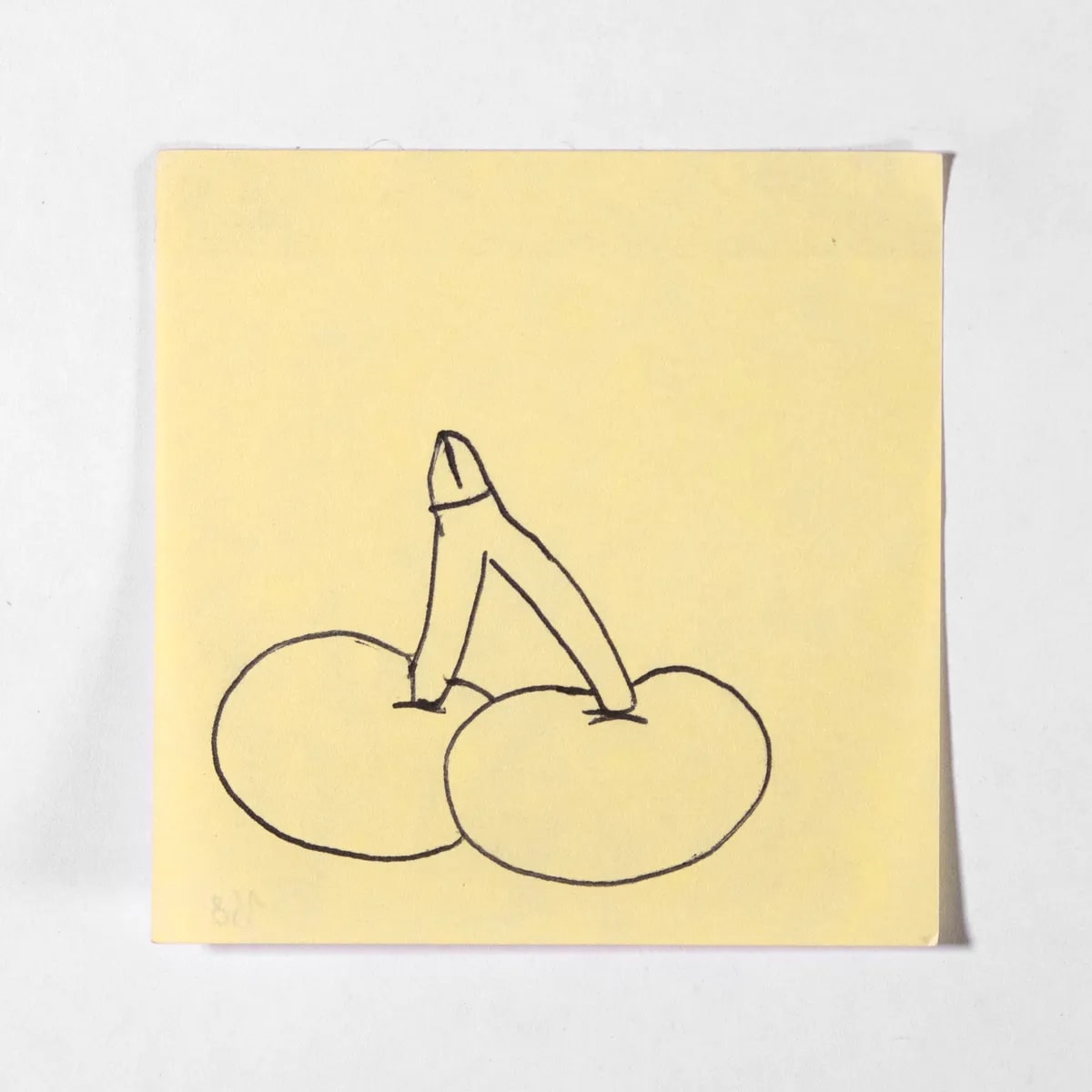 Cherries, No. 158 of 512: a hand-drawn cazzo on a sticky note