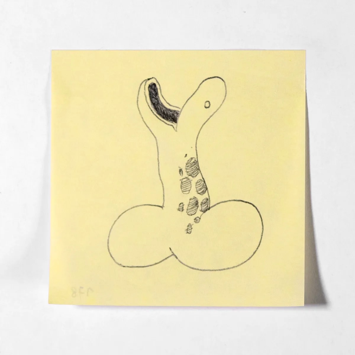 Snake, No. 178 of 512: a hand-drawn cazzo on a sticky note