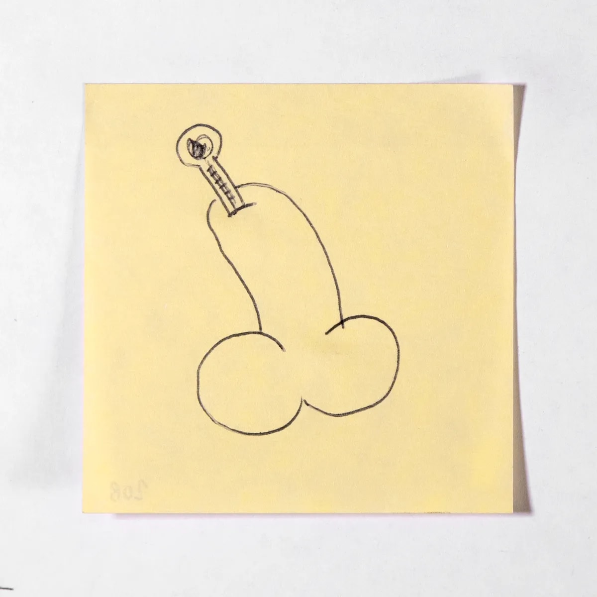 Thermometer, No. 208 of 512: a hand-drawn cazzo on a sticky note