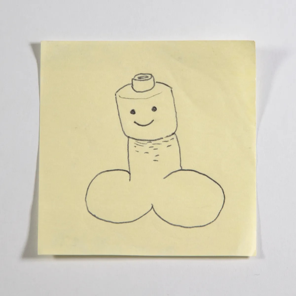 Lego, No. 254 of 512: a hand-drawn cazzo on a sticky note