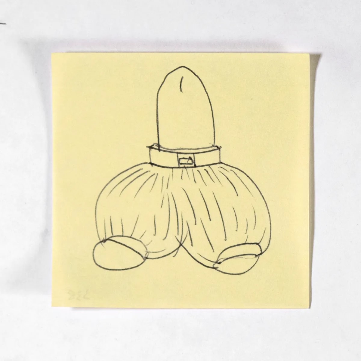 Pants, No. 338 of 512: a hand-drawn cazzo on a sticky note