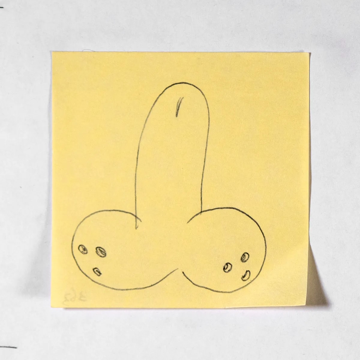 Bowling, No. 363 of 512: a hand-drawn cazzo on a sticky note