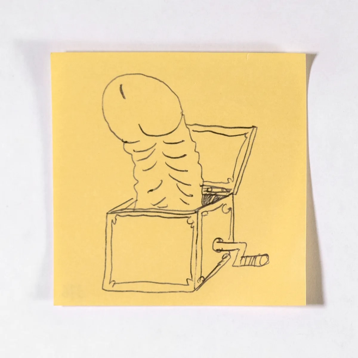 Surprise, No. 376 of 512: a hand-drawn cazzo on a sticky note