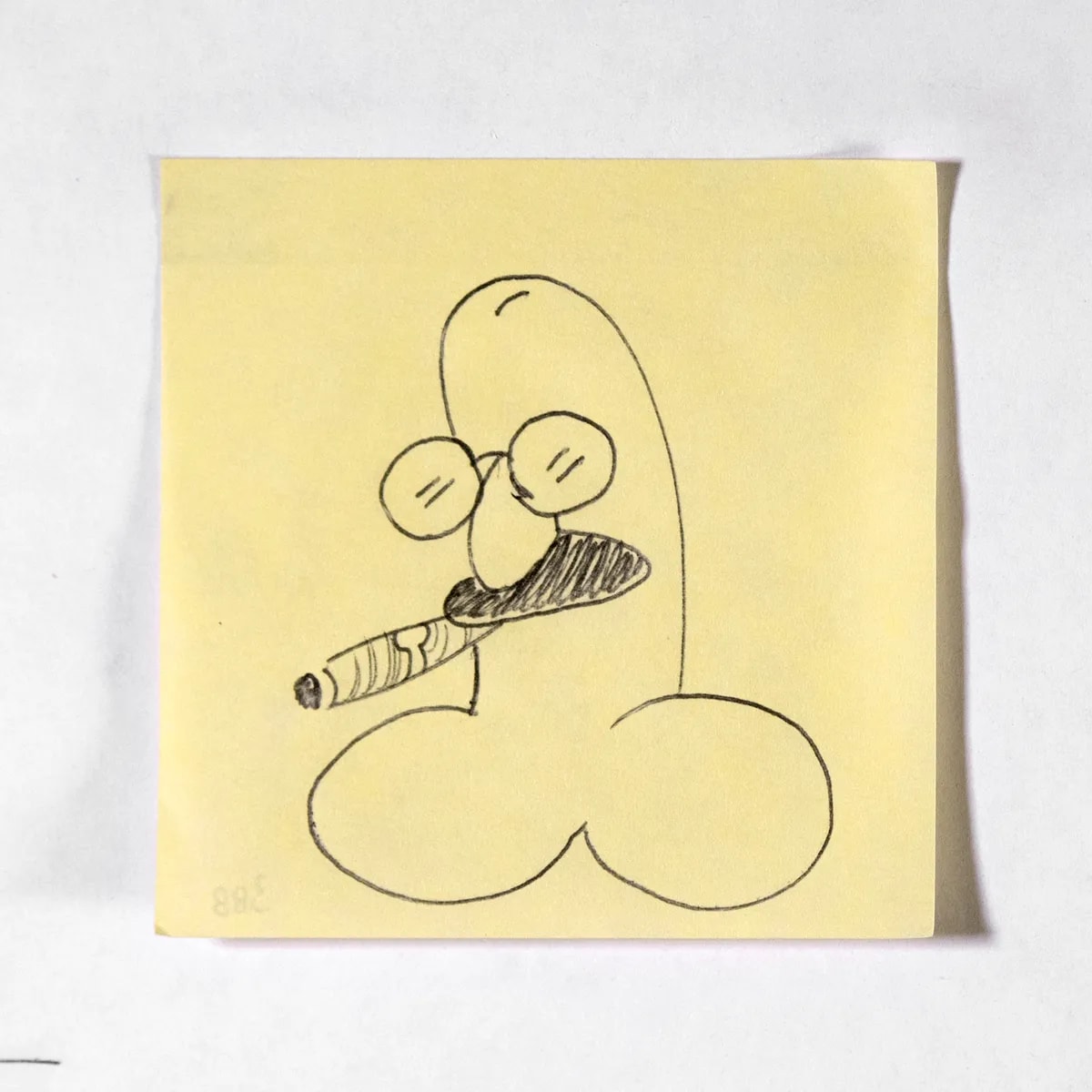Groucho, No. 388 of 512: a hand-drawn cazzo on a sticky note