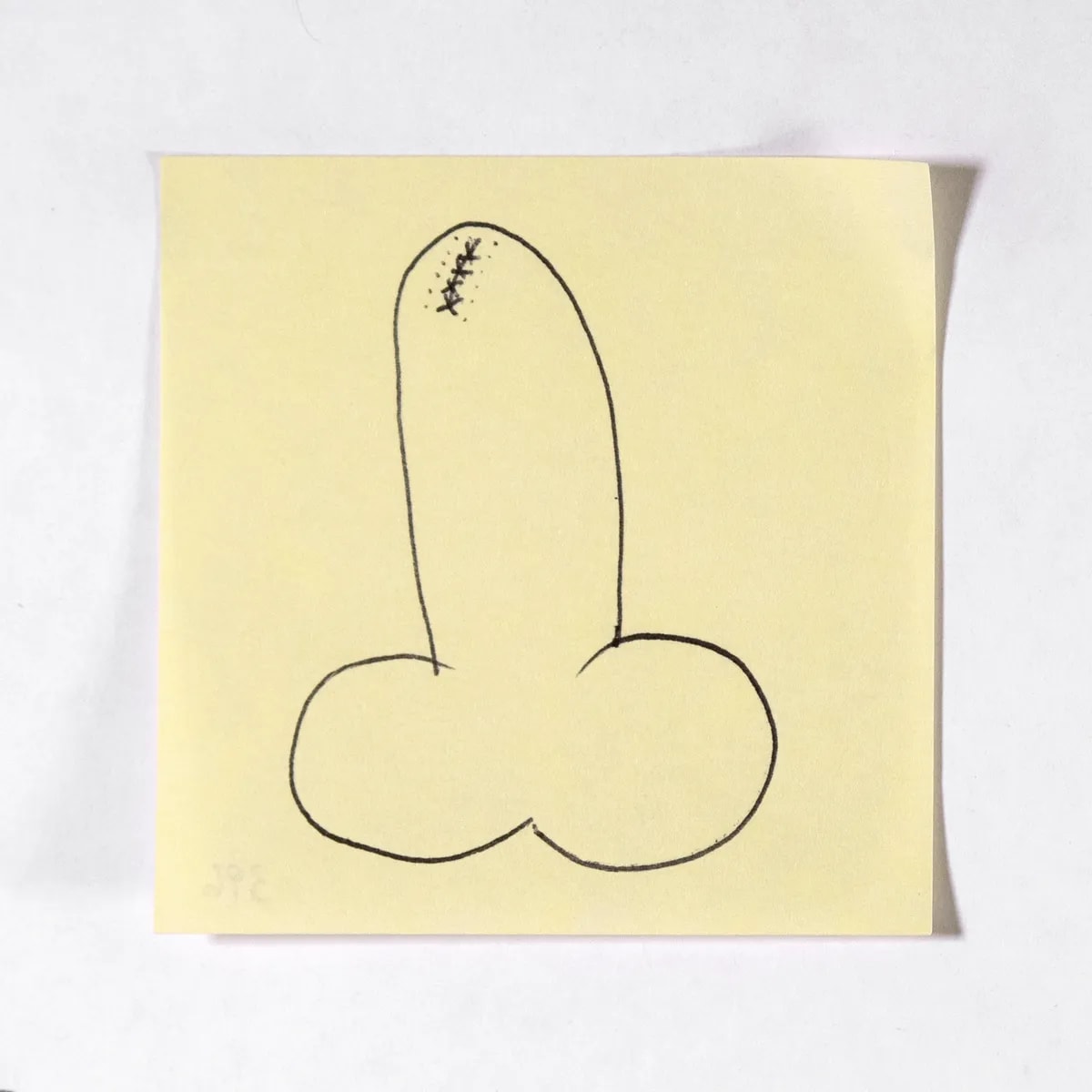 Sutured, No. 396 of 512: a hand-drawn cazzo on a sticky note