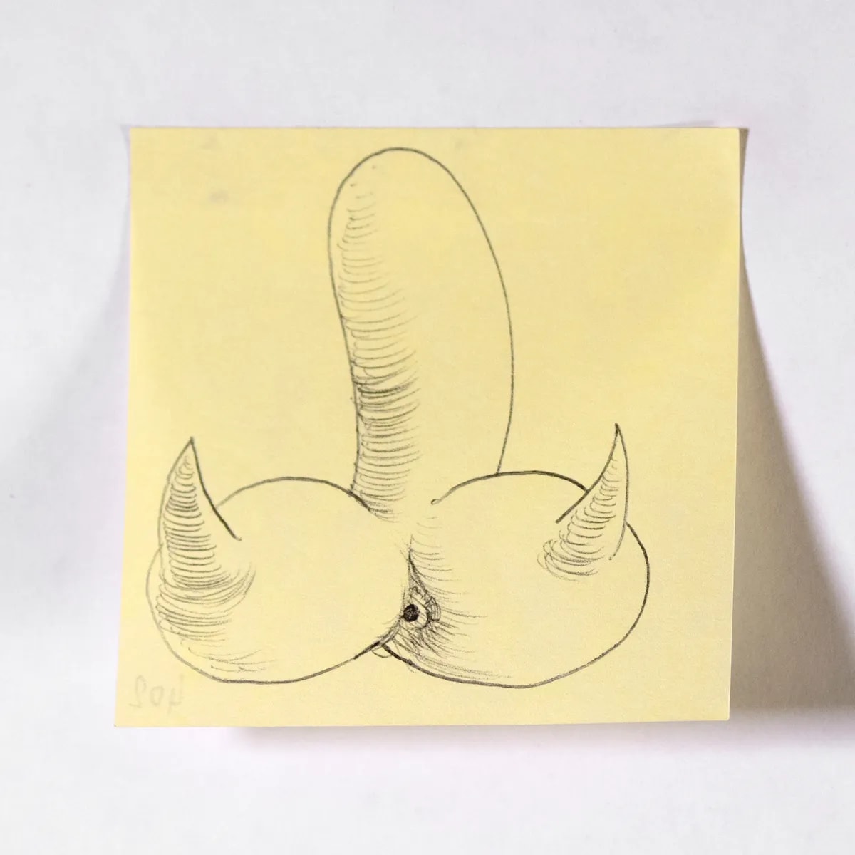 Charontian, No. 402 of 512: a hand-drawn cazzo on a sticky note