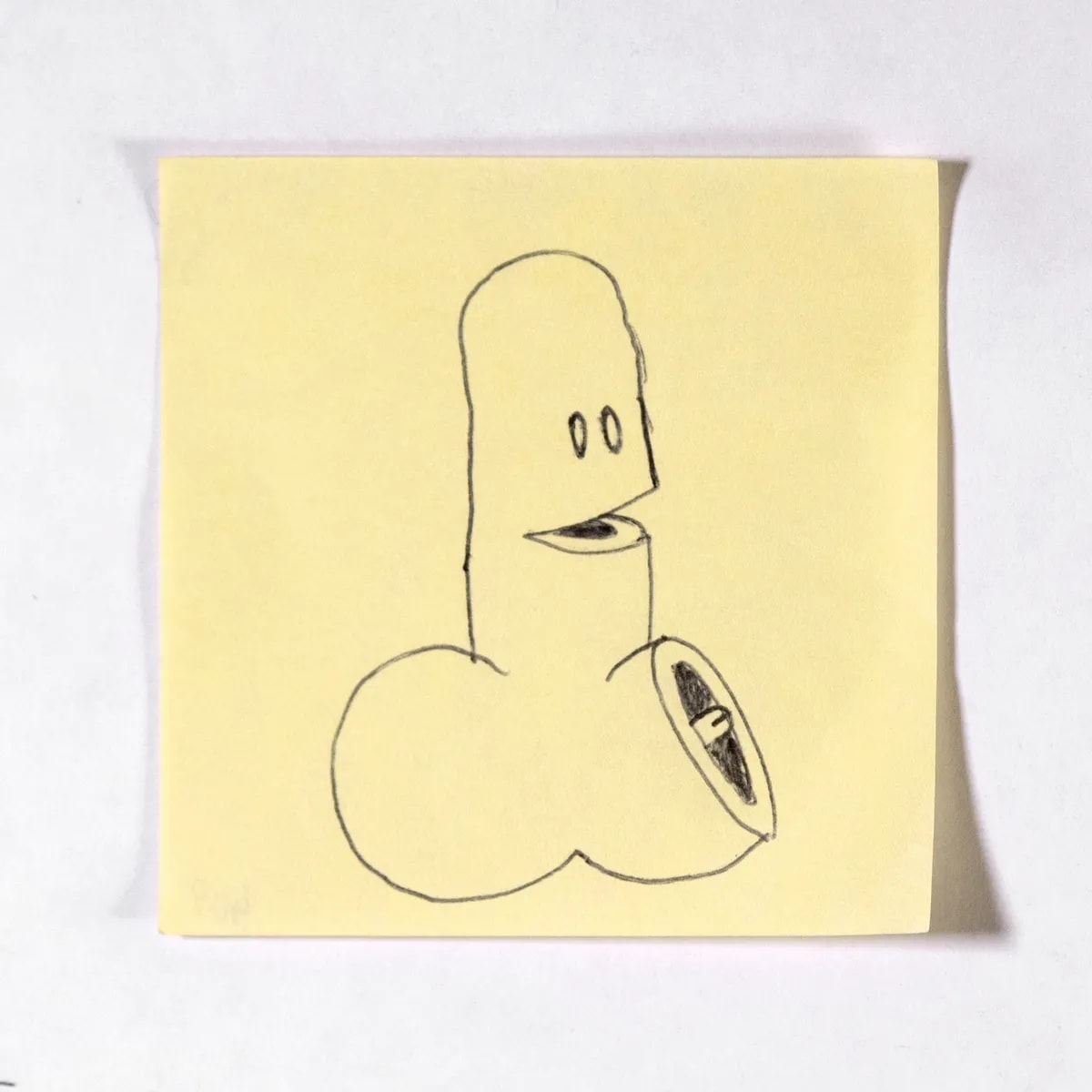 Dummy, No. 409 of 512: a hand-drawn cazzo on a sticky note
