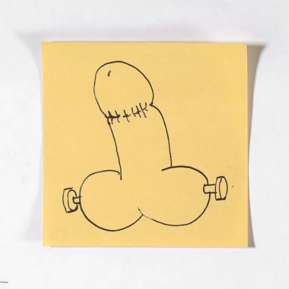 Frankenstein, No. 428 of 512: a hand-drawn cazzo on a sticky note