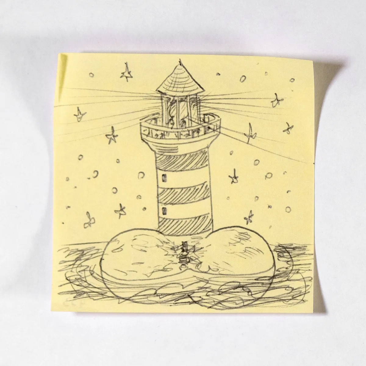 Lighthouse, No. 433 of 512: a hand-drawn cazzo on a sticky note