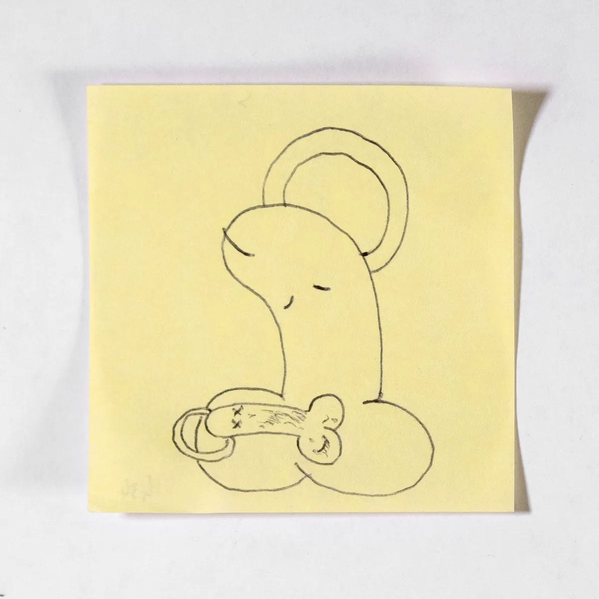 Pietà, No. 434 of 512: a hand-drawn cazzo on a sticky note