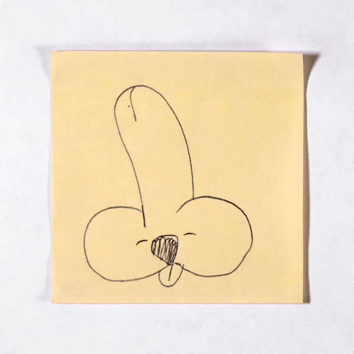Dog, No. 456 of 512: a hand-drawn cazzo on a sticky note