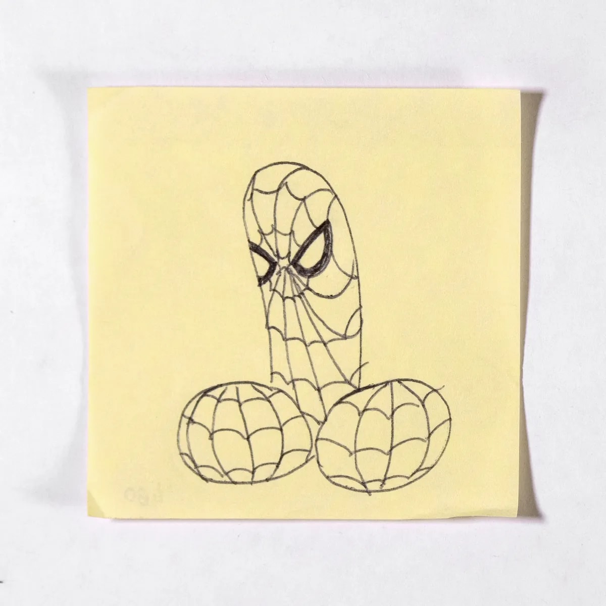 Spiderman, No. 480 of 512: a hand-drawn cazzo on a sticky note