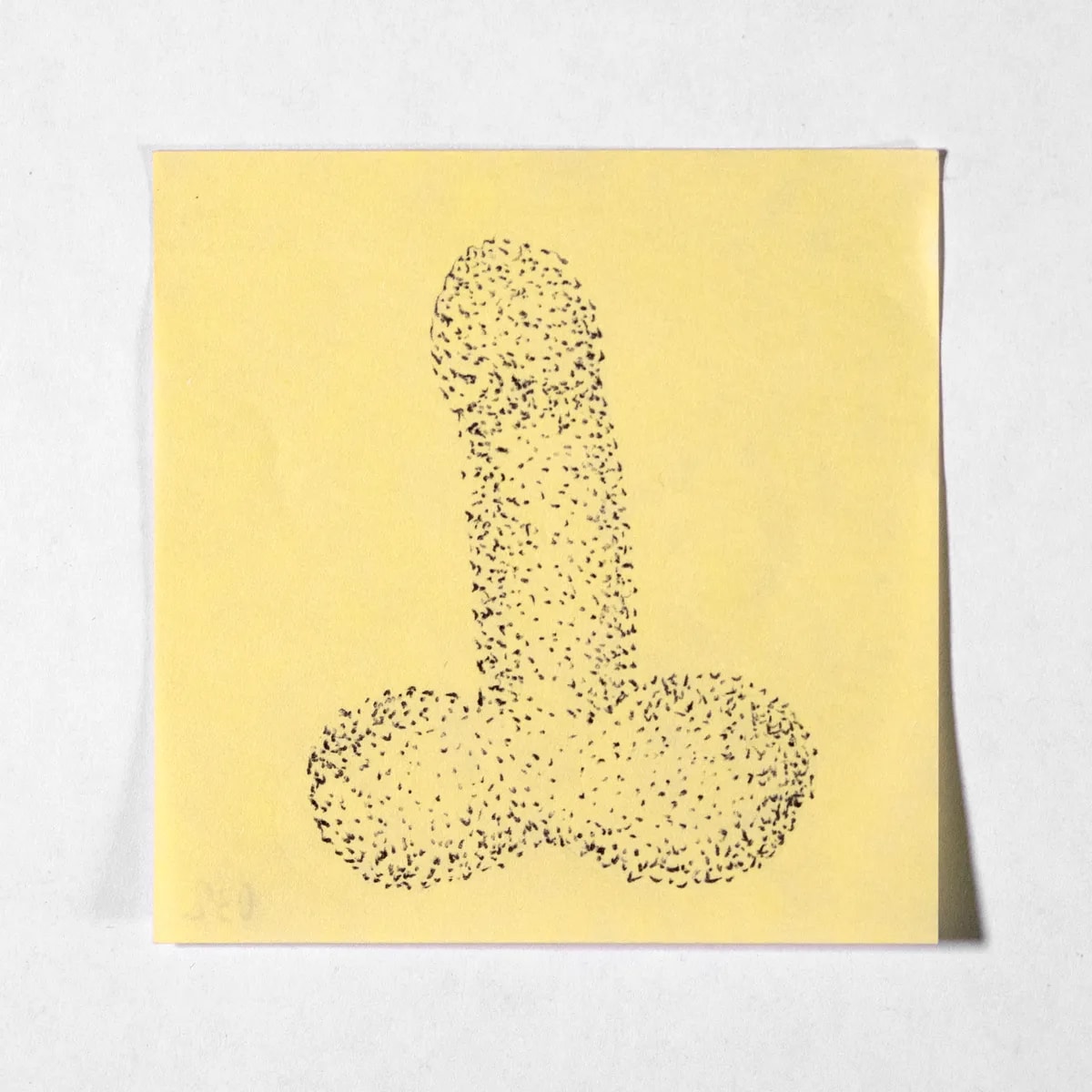 Pointillism, No. 032 of 512: a hand-drawn cazzo on a sticky note