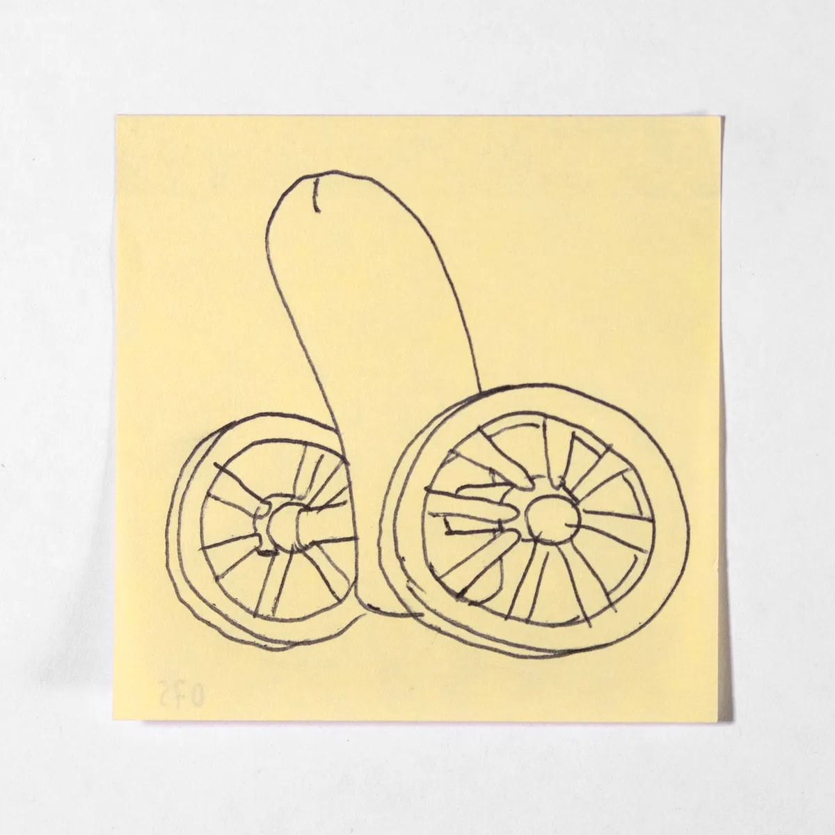 Wheels, No. 075 of 512: a hand-drawn cazzo on a sticky note