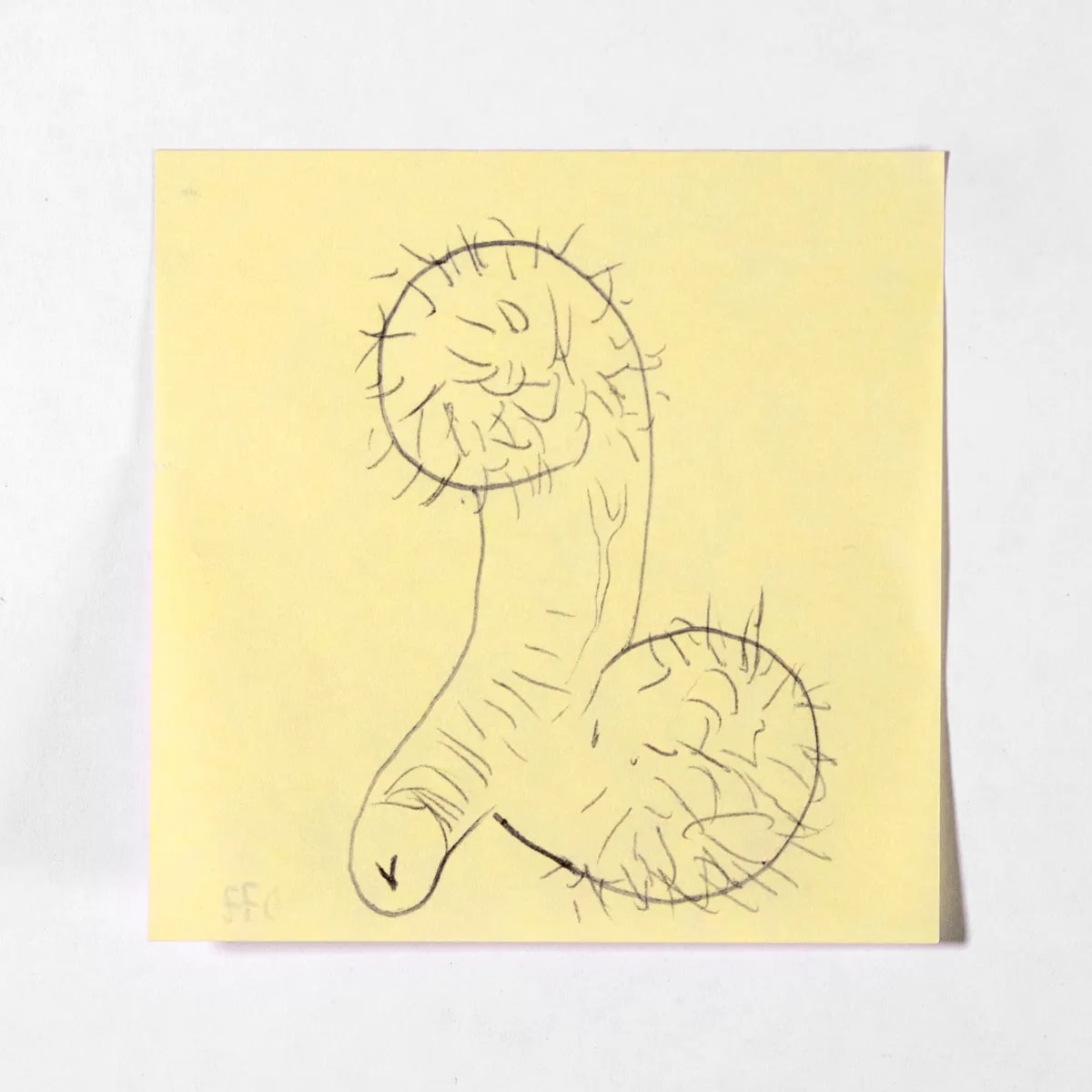 Asymmetrical1, No. 077 of 512: a hand-drawn cazzo on a sticky note