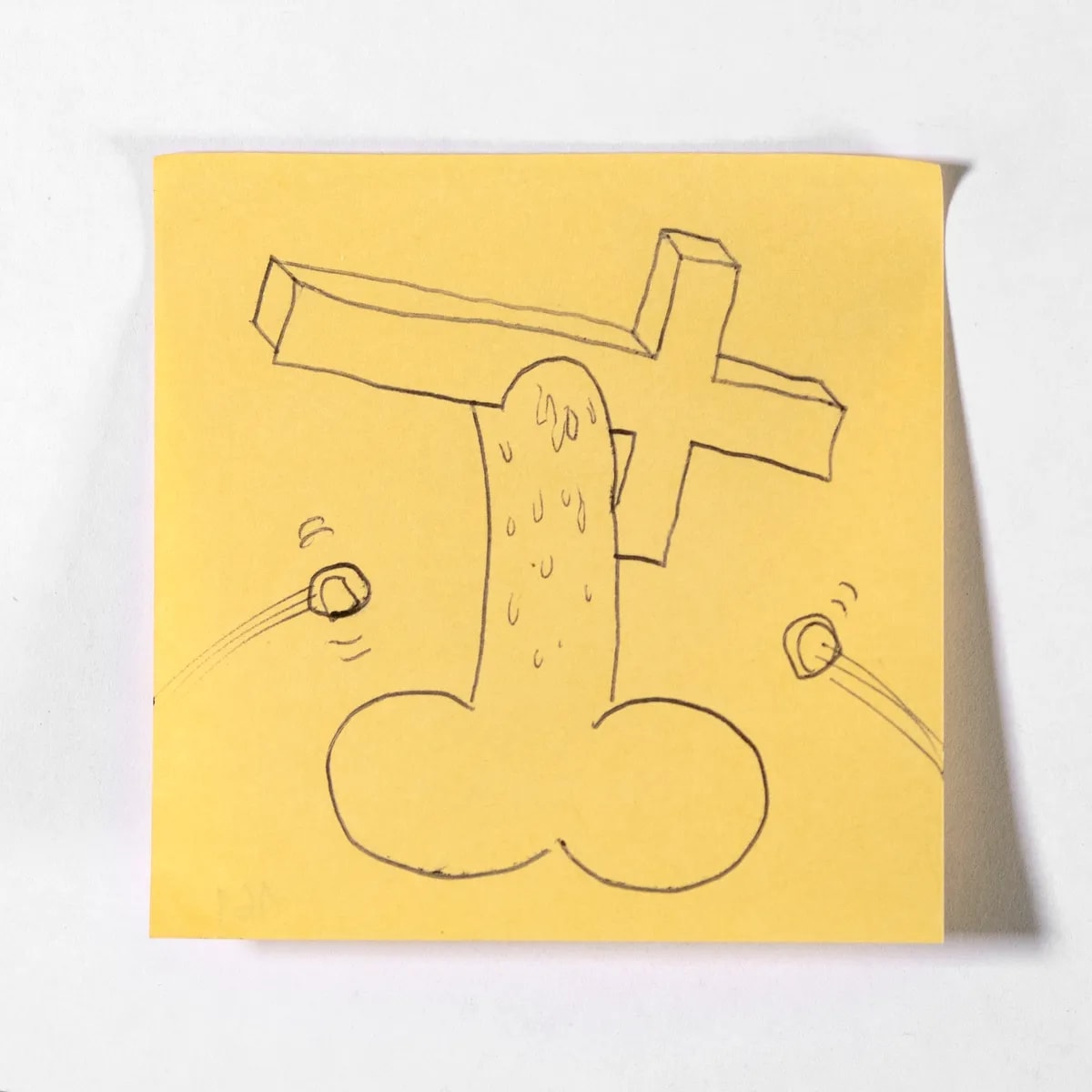 Viacrucis, No. 161 of 512: a hand-drawn cazzo on a sticky note