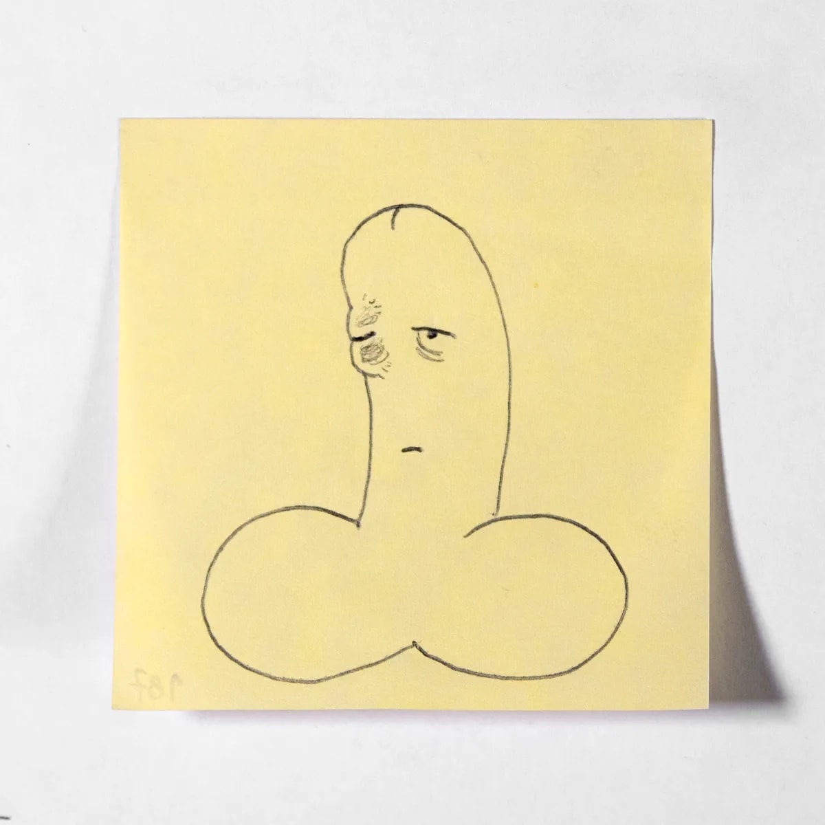 Knocked, No. 187 of 512: a hand-drawn cazzo on a sticky note