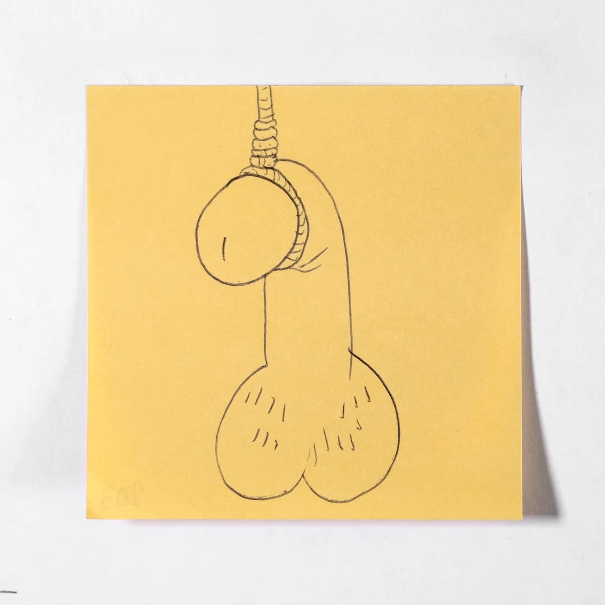 Despairing, No. 203 of 512: a hand-drawn cazzo on a sticky note