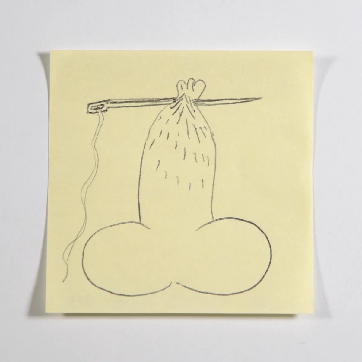 Sewing, No. 213 of 512: a hand-drawn cazzo on a sticky note