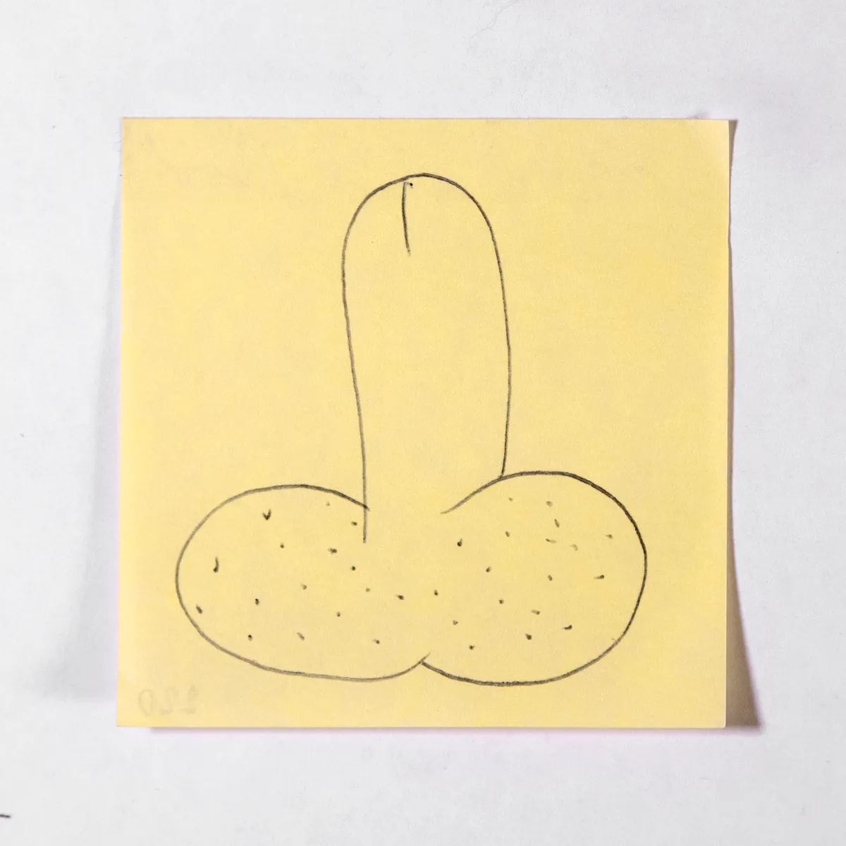 Shaved, No. 220 of 512: a hand-drawn cazzo on a sticky note