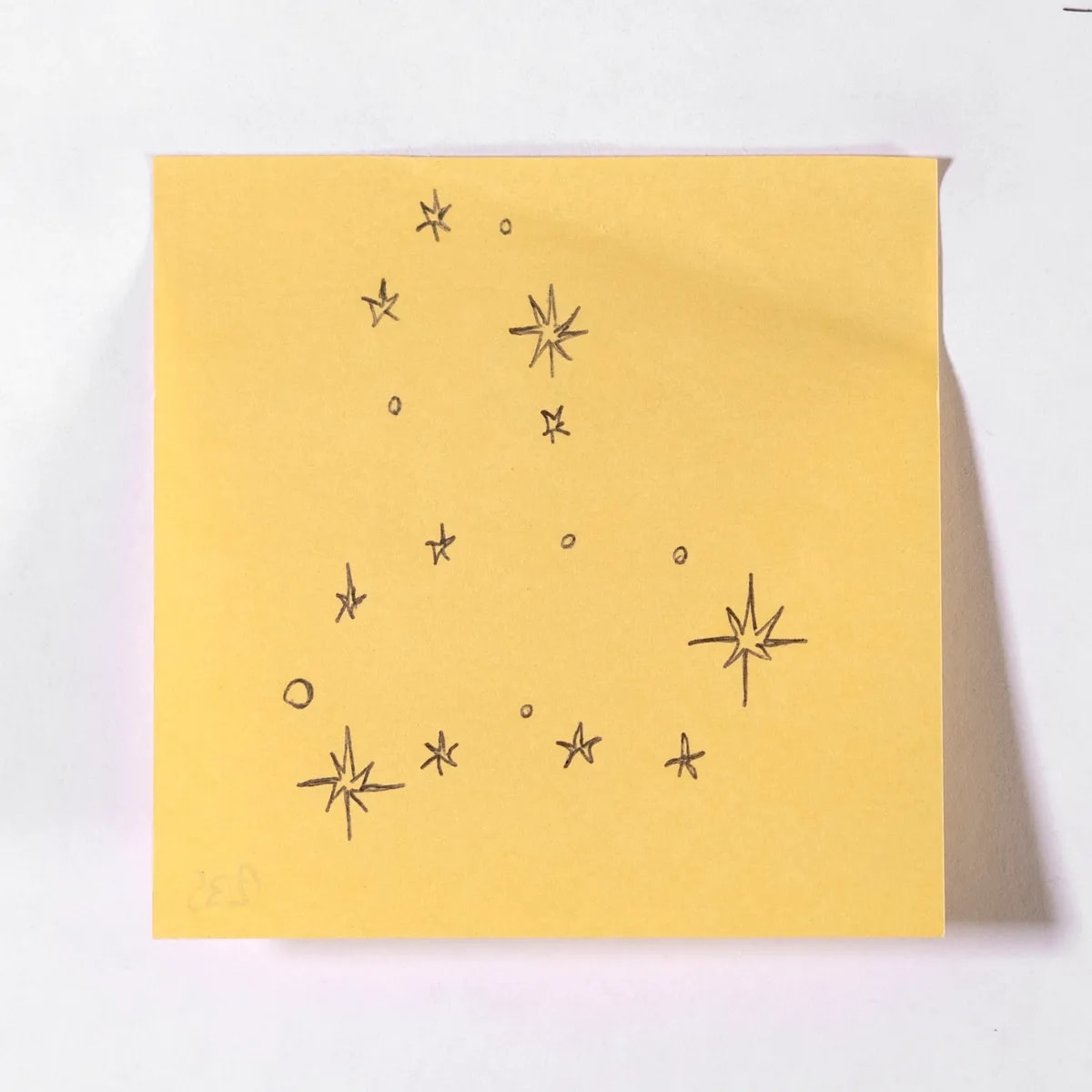 Constellation, No. 235 of 512: a hand-drawn cazzo on a sticky note