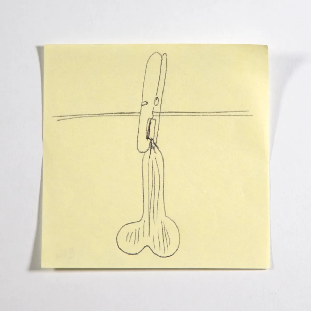 Hanged, No. 264 of 512: a hand-drawn cazzo on a sticky note