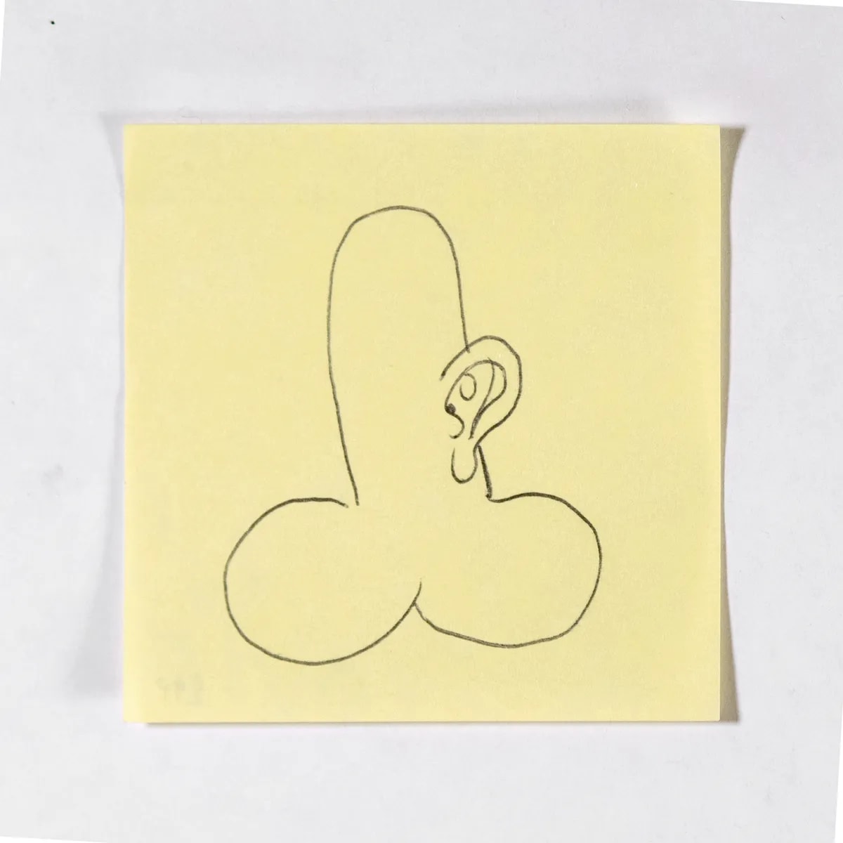 Hearing, No. 299 of 512: a hand-drawn cazzo on a sticky note