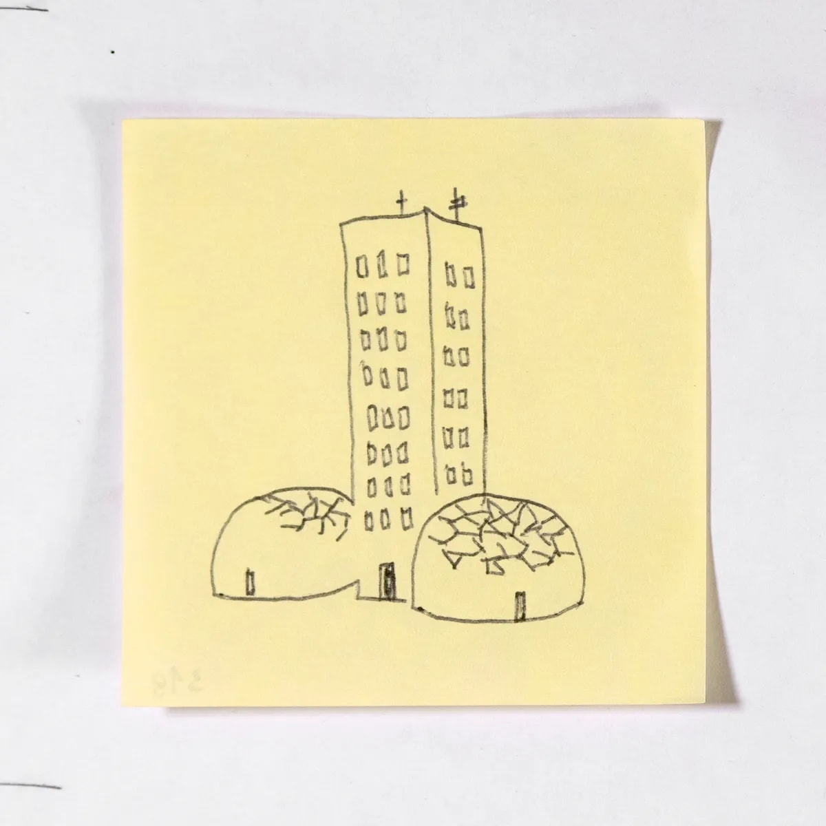 Condominium, No. 318 of 512: a hand-drawn cazzo on a sticky note