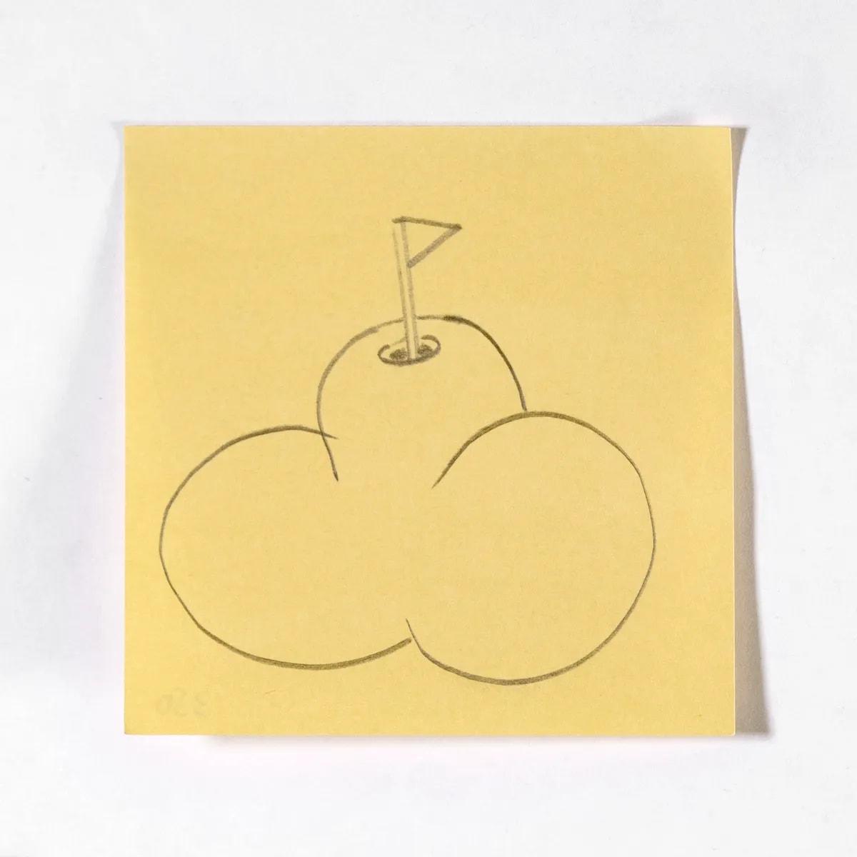 Golf, No. 350 of 512: a hand-drawn cazzo on a sticky note