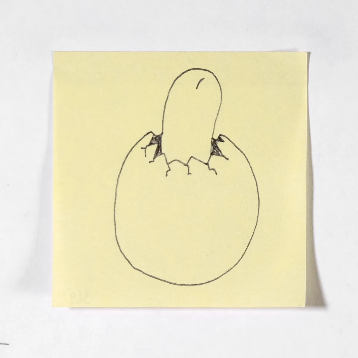 Hatching, No. 369 of 512: a hand-drawn cazzo on a sticky note