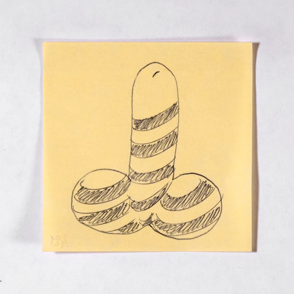 Stripes, No. 421 of 512: a hand-drawn cazzo on a sticky note