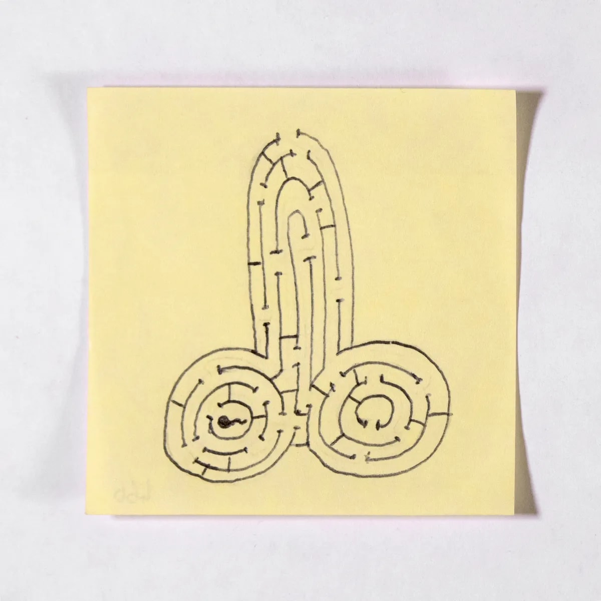 Labyrinth, No. 460 of 512: a hand-drawn cazzo on a sticky note