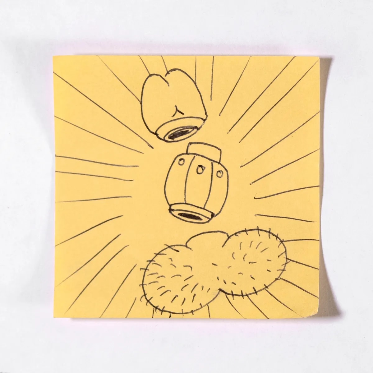 鋼鉄ジーグ, No. 470 of 512: a hand-drawn cazzo on a sticky note