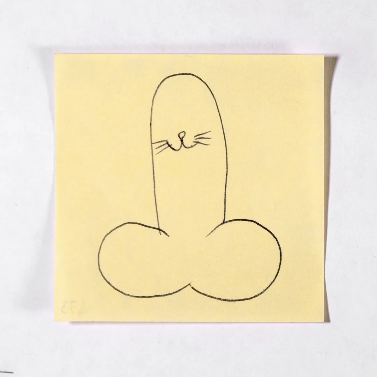 Cat, No. 473 of 512: a hand-drawn cazzo on a sticky note
