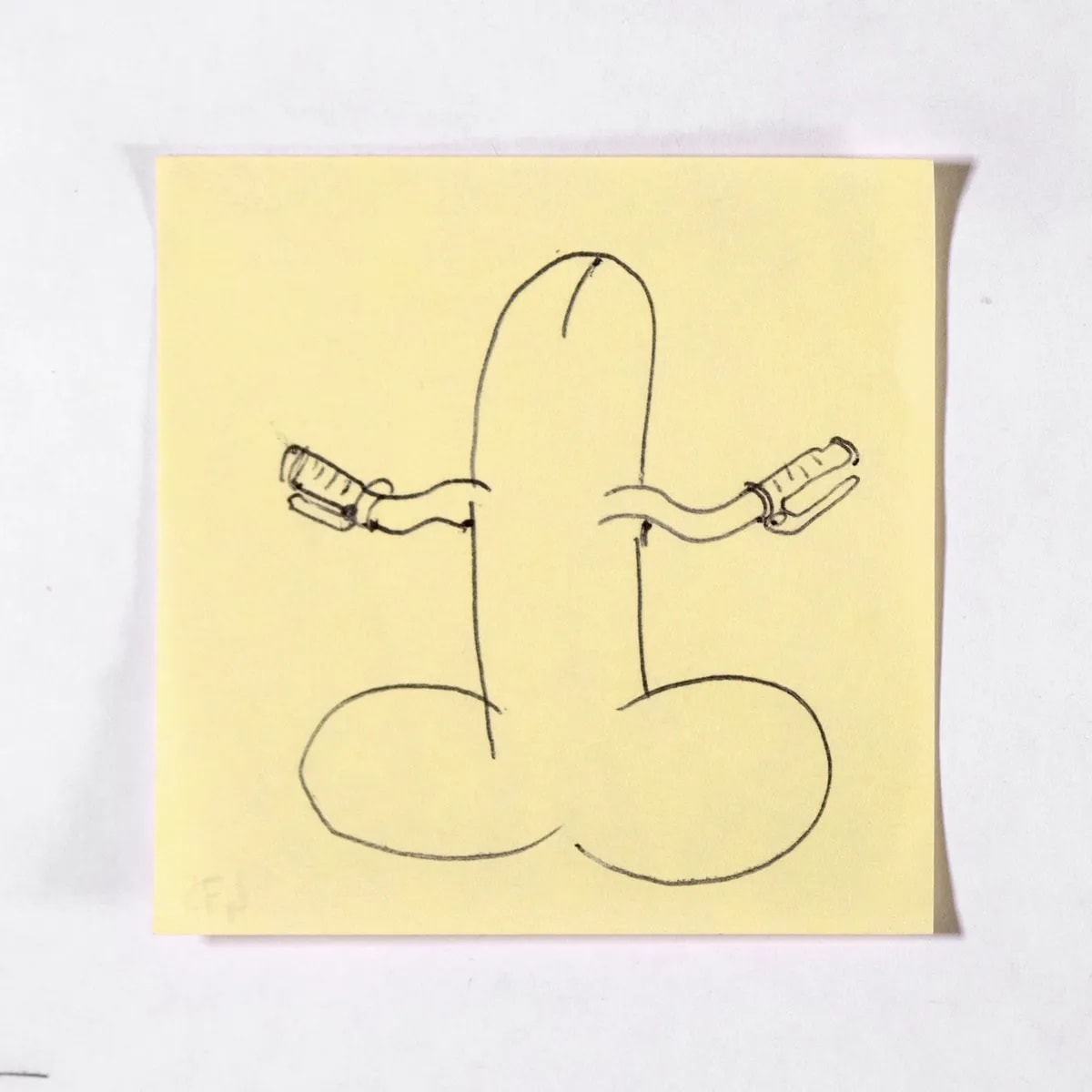 Motorcycle, No. 475 of 512: a hand-drawn cazzo on a sticky note